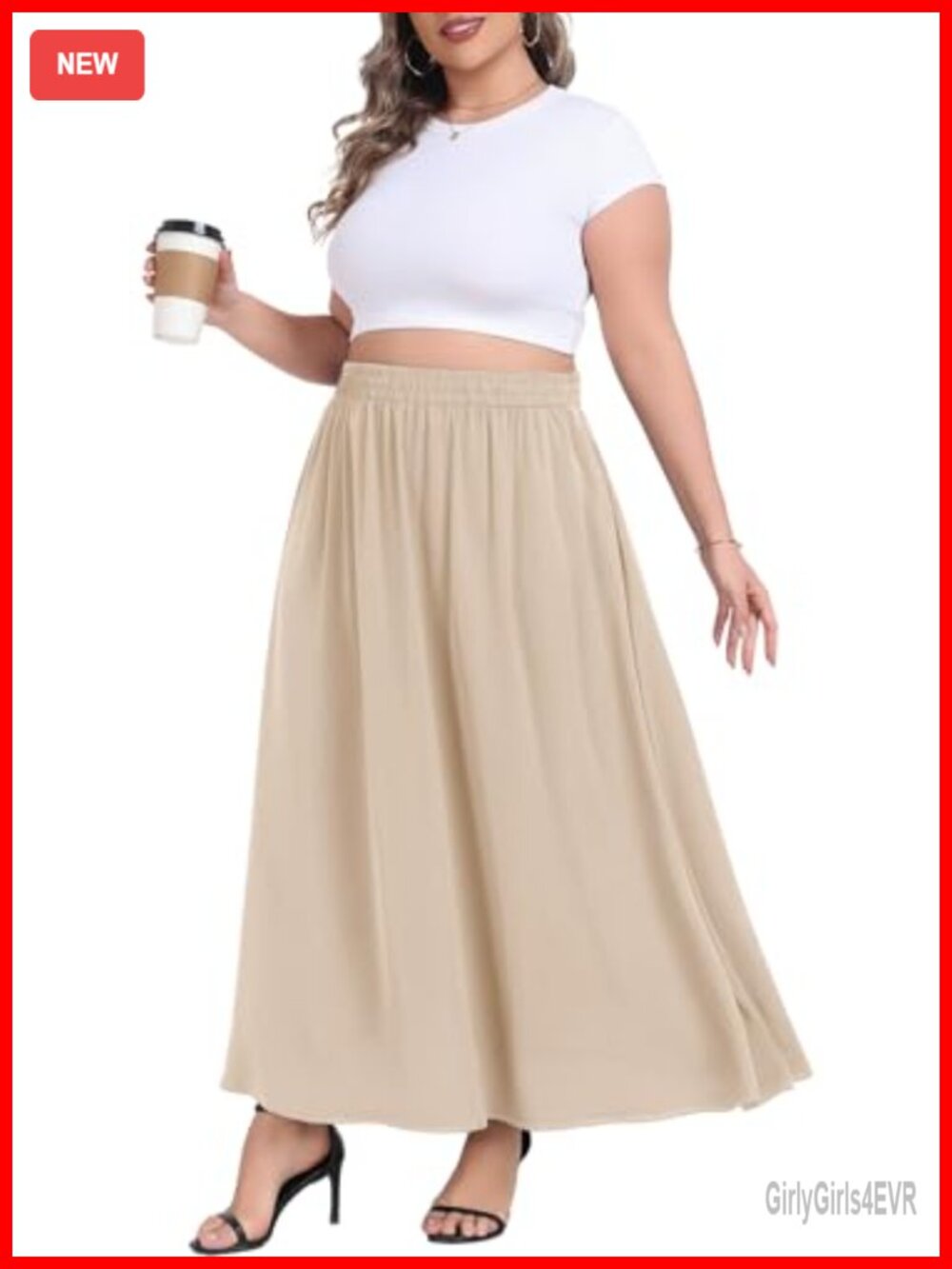 Plus Size Maxi Skirt Casual Elastic High Waist Boho Flowy A-line Long Skirts
